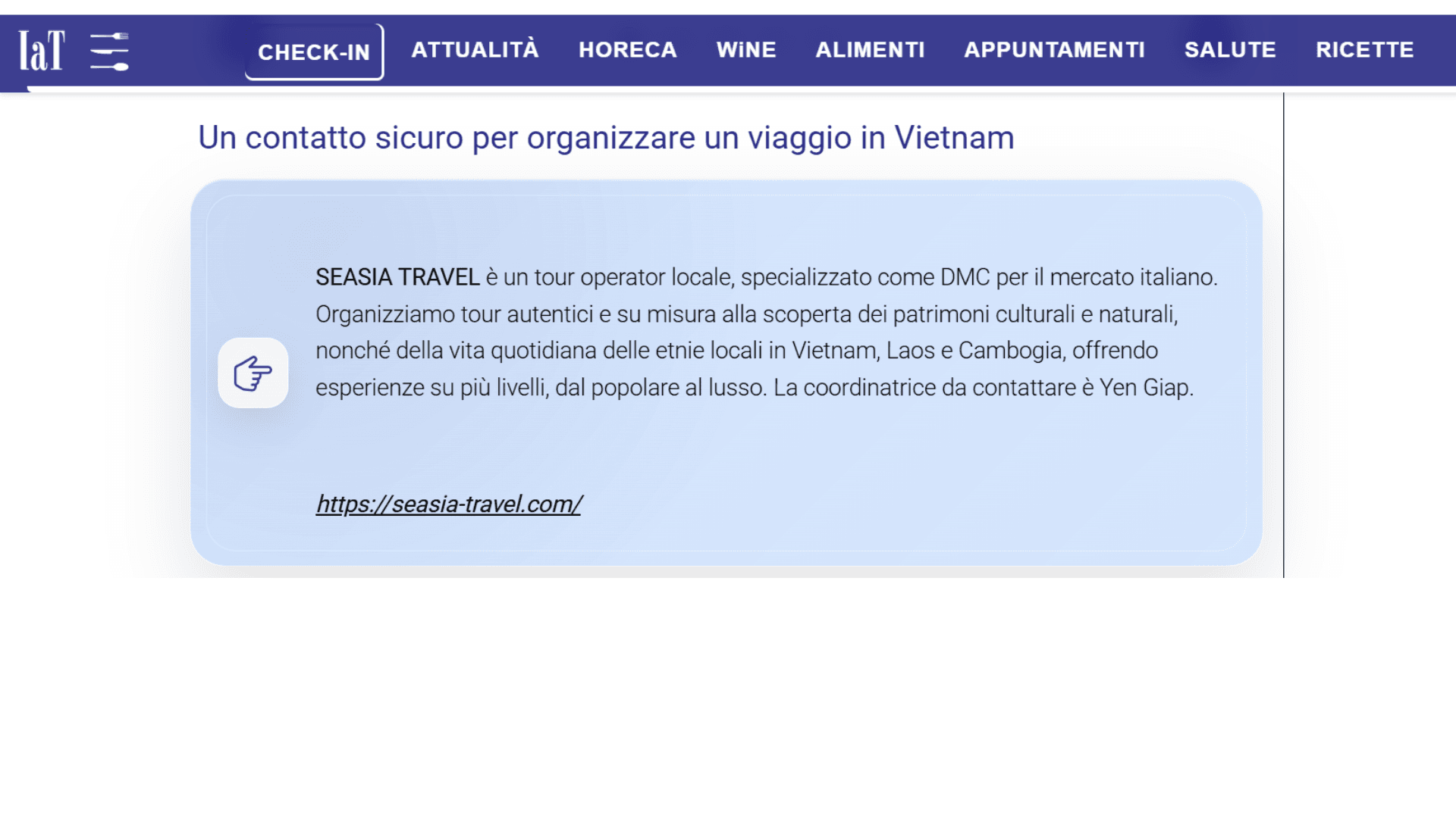Italia a Tavola — Un contatto sicuro per organizzare un viaggio in Vietnam